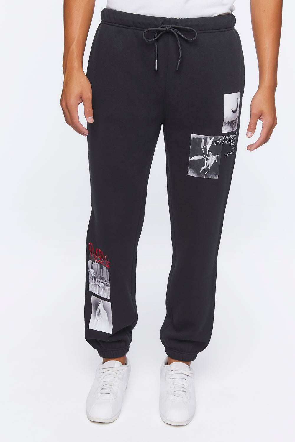 Embroidered Rise Graphic Joggers Black