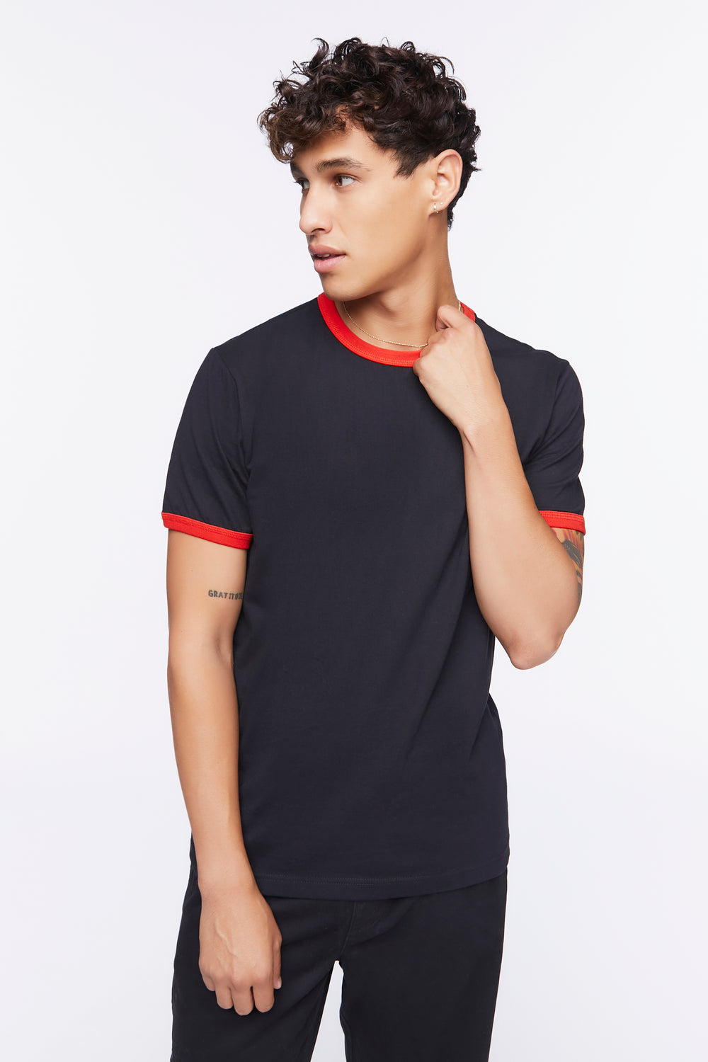 Crew Neck Ringer Tee Black