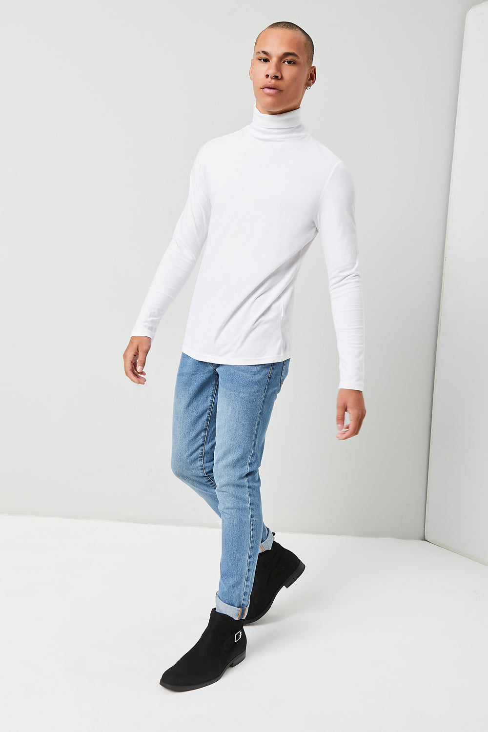 Turtleneck Long-Sleeve Top White