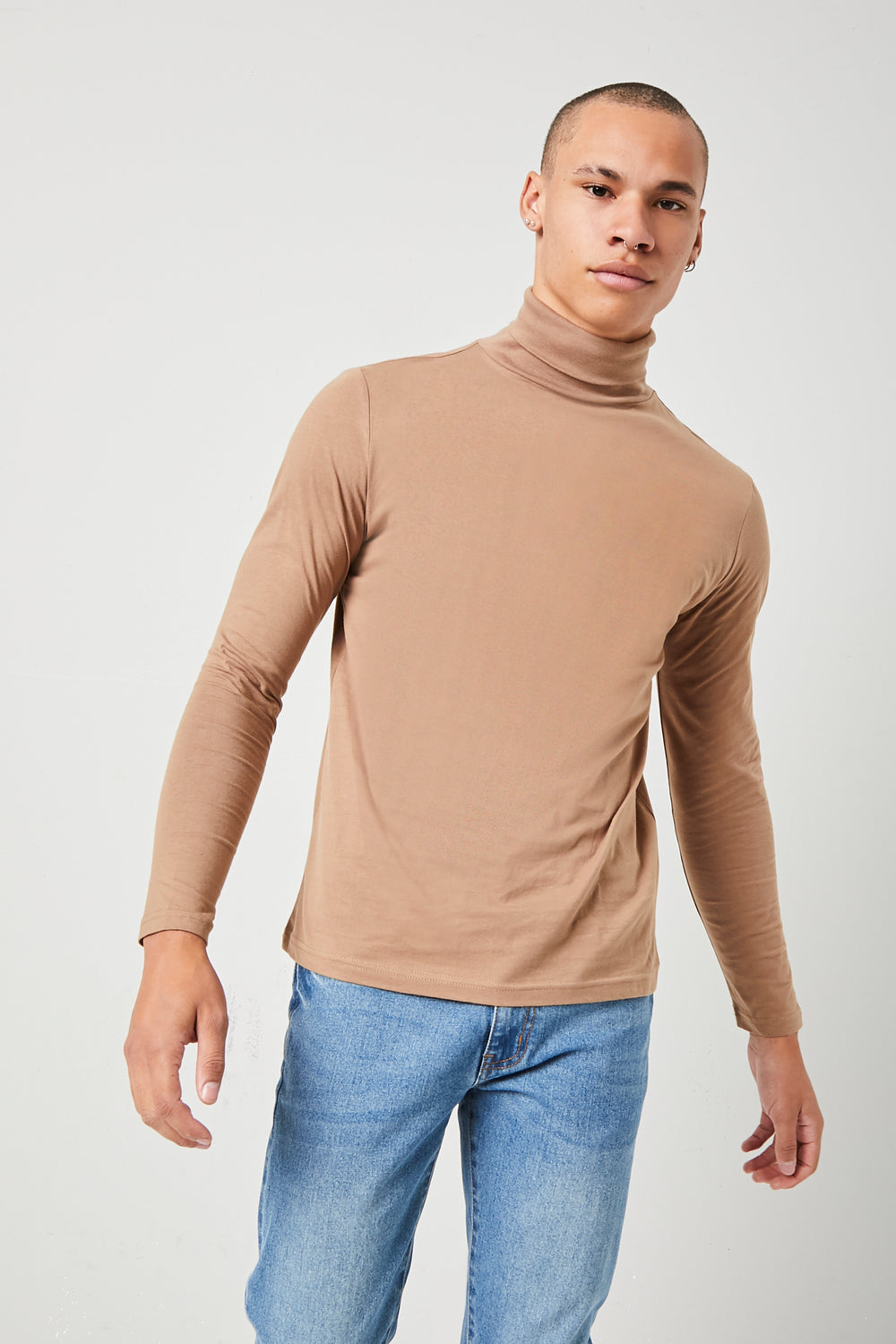 Turtleneck Long-Sleeve Top Taupe