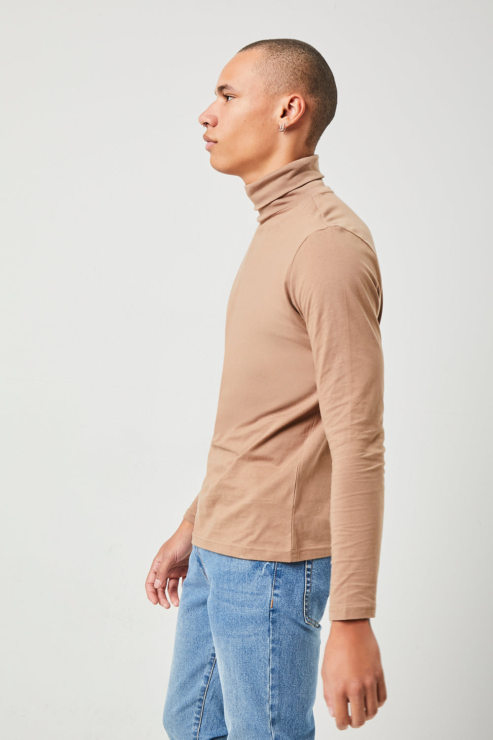 Turtleneck Long-Sleeve Top Taupe