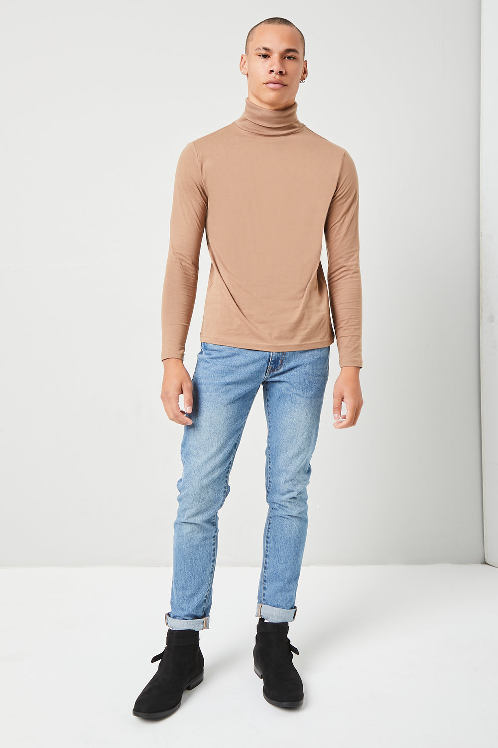 Turtleneck Long-Sleeve Top Taupe