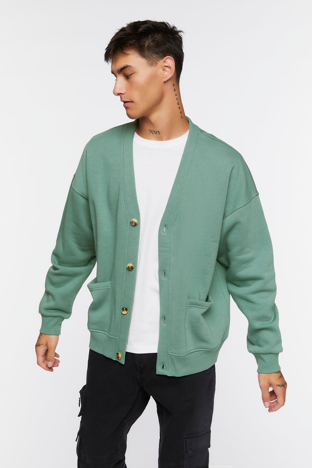 Button-Front Cardigan Sweater Green