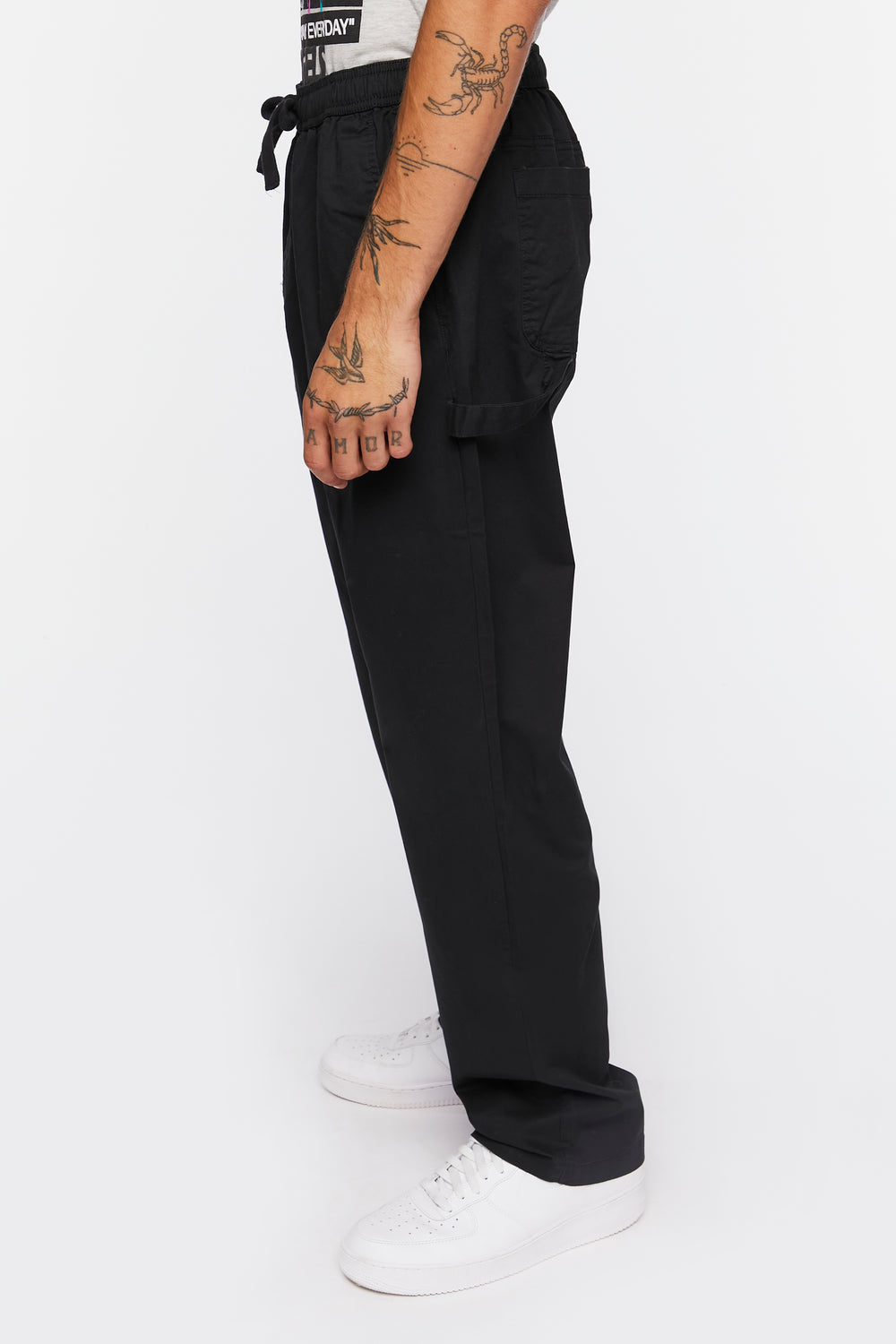 Twill Drawstring Pants Black