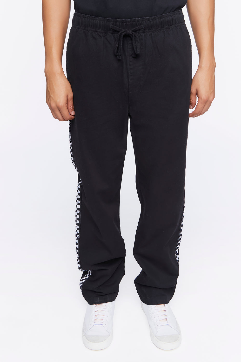 Checkered-Trim Drawstring Pants Black