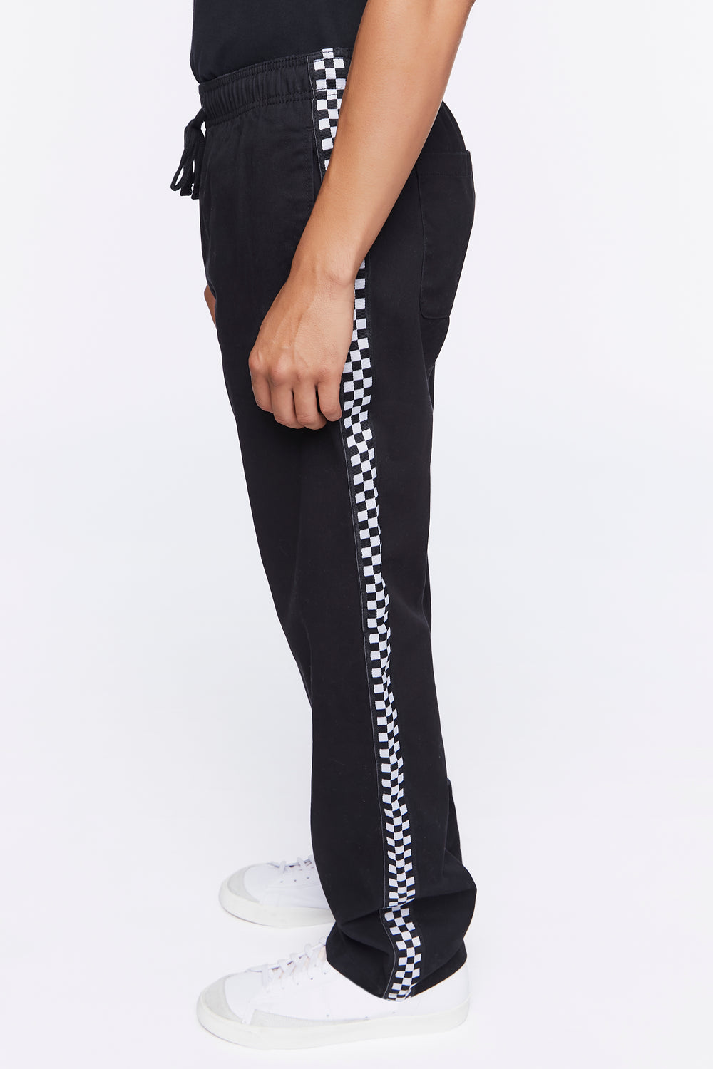 Checkered-Trim Drawstring Pants Black