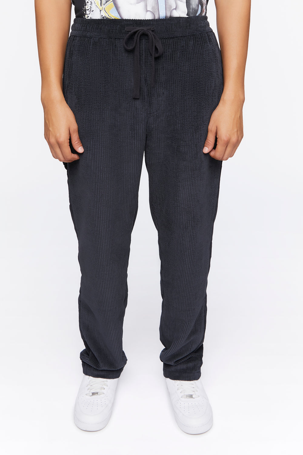 Ribbed Drawstring Pants Black