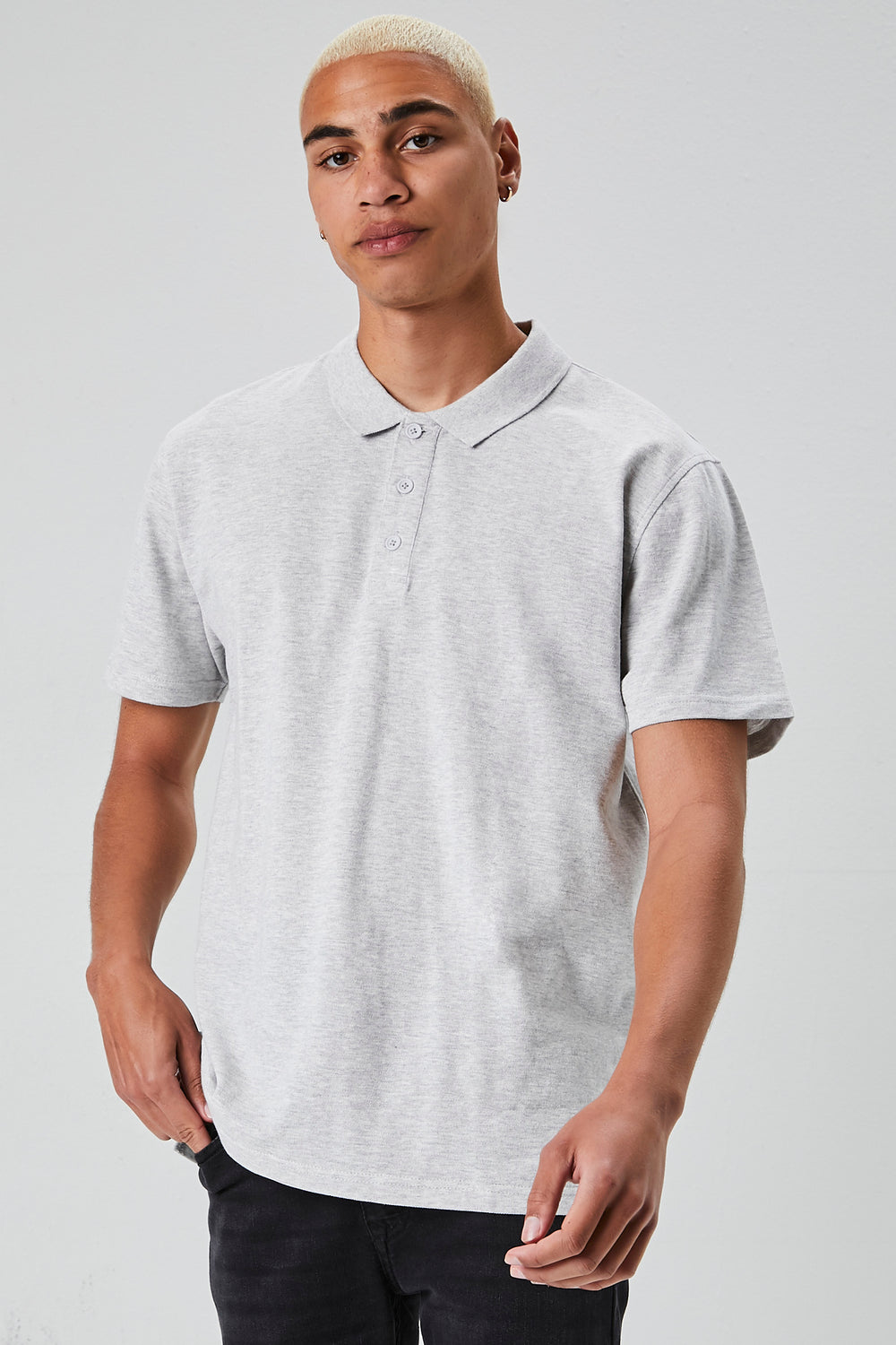 Heathered Vented-Hem Polo Shirt Heather Grey