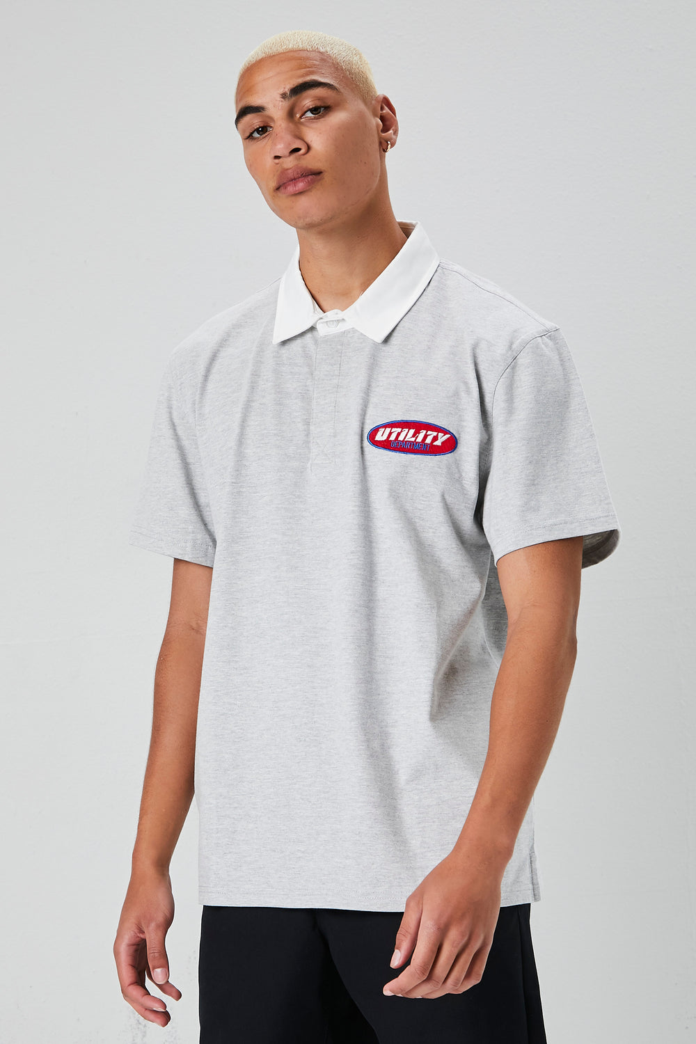 Utility Department Patch Polo Shirt Heather Grey