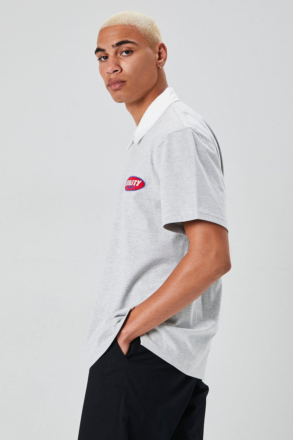 Utility Department Patch Polo Shirt Heather Grey