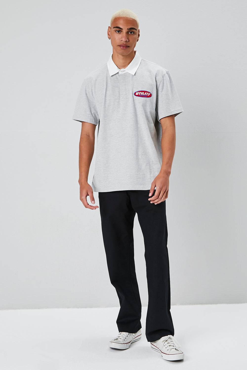 Utility Department Patch Polo Shirt Heather Grey