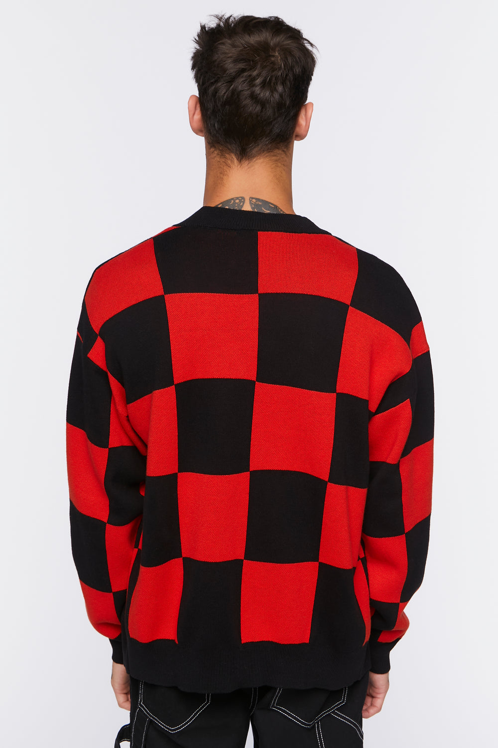 Checkered Cardigan Sweater Black