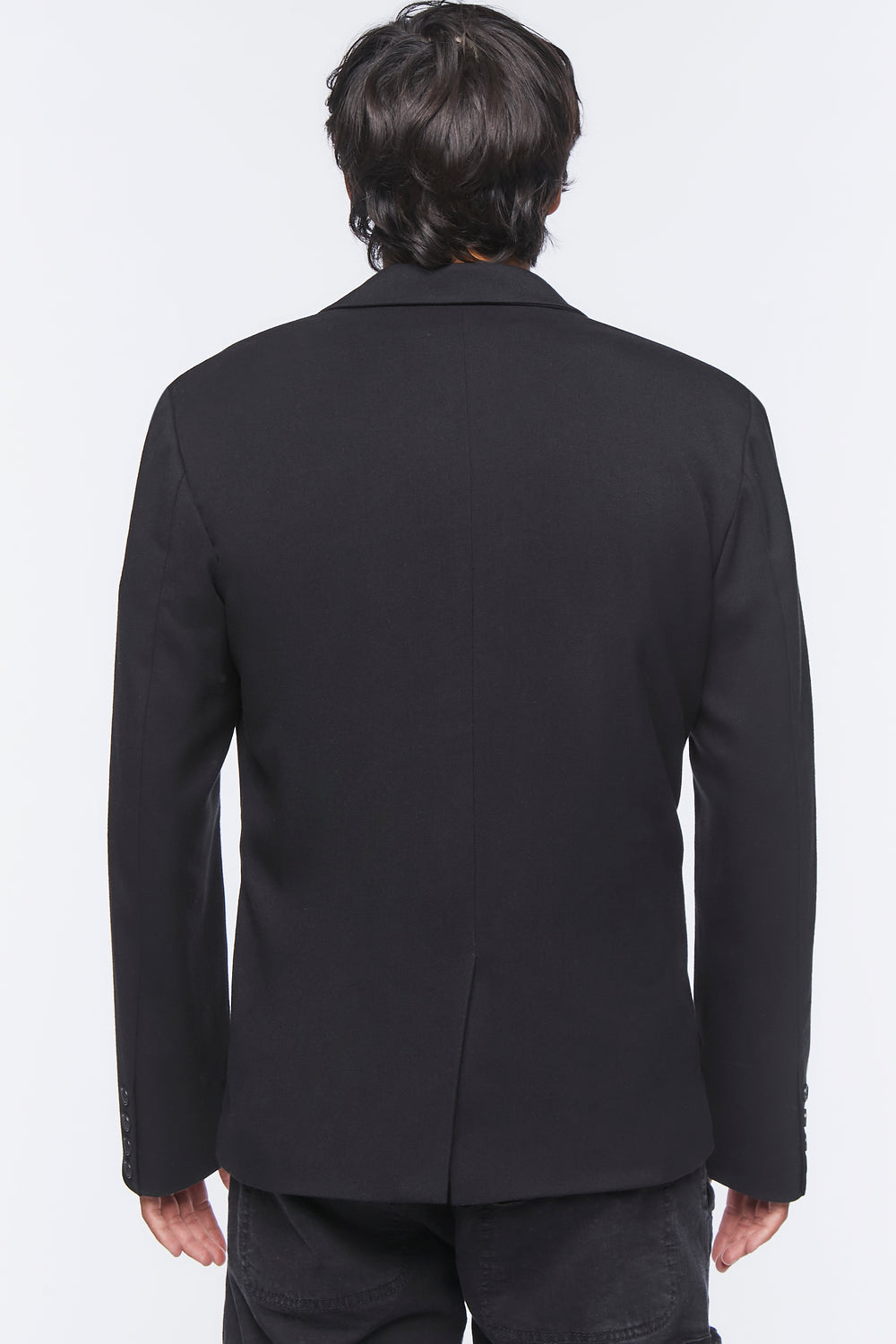 Notched Button-Front Blazer Black