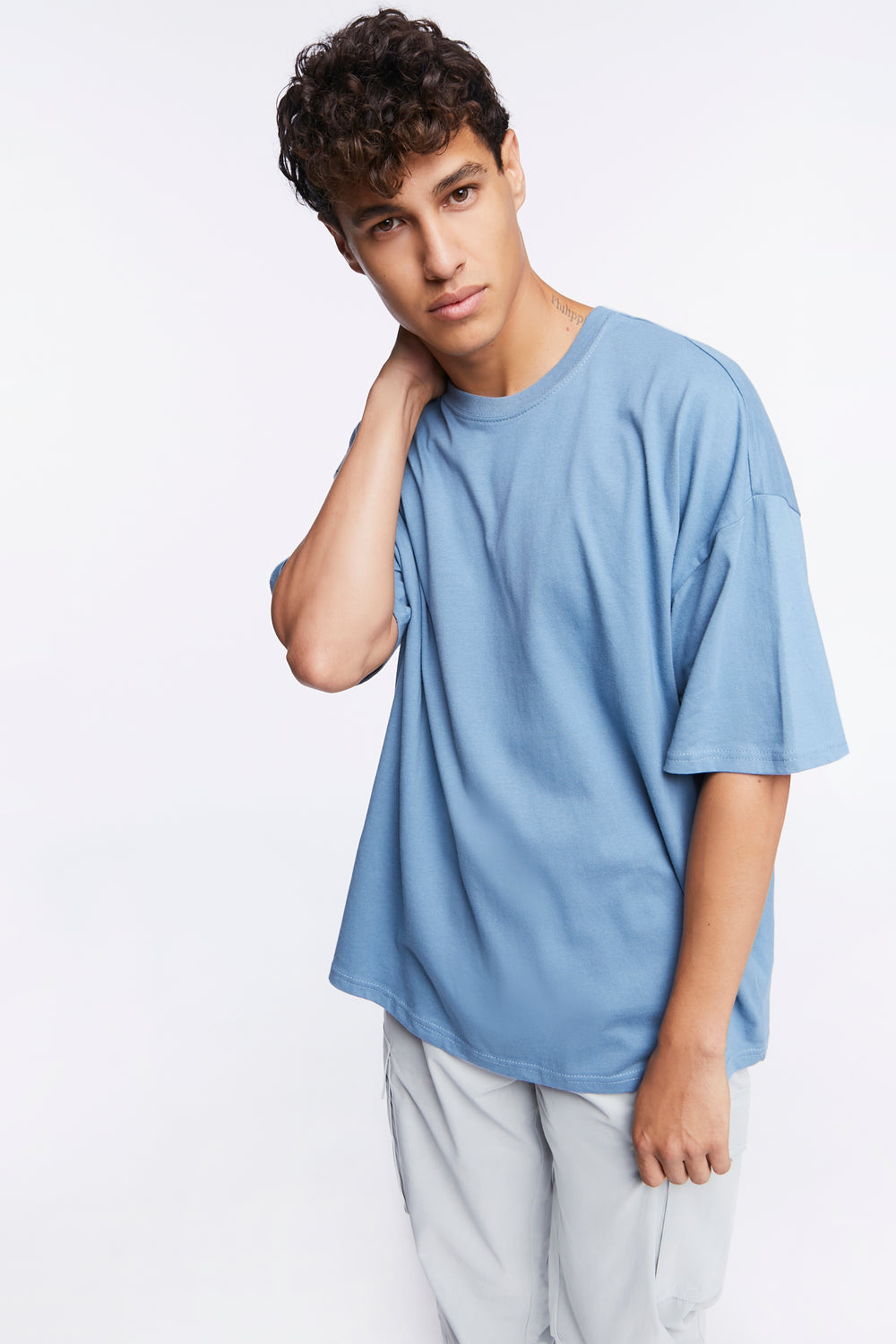 Oversized Cotton Crew Tee Blue