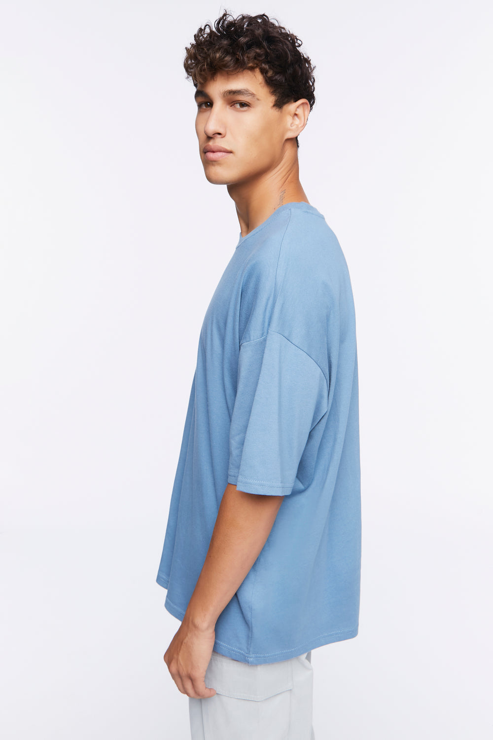 Oversized Cotton Crew Tee Blue