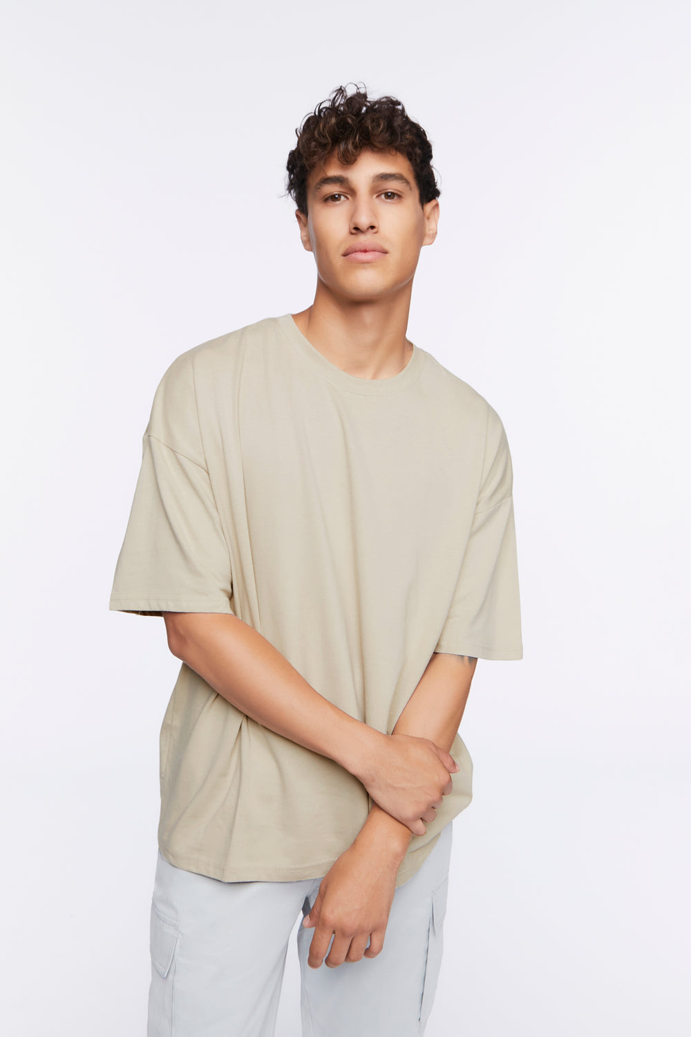 Oversized Cotton Crew Tee Taupe