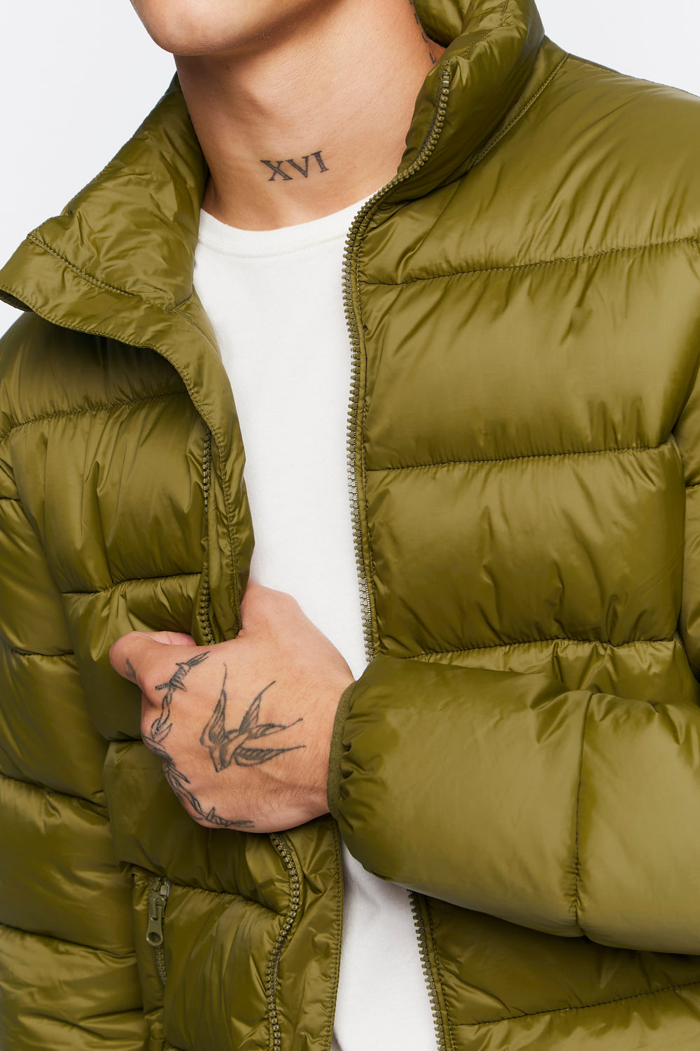 Zip-Up Puffer Jacket Dark Green