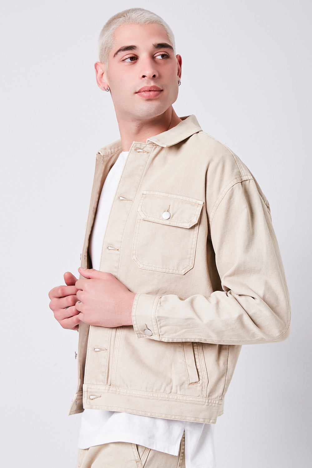 Pocket Button-Front Jacket Taupe