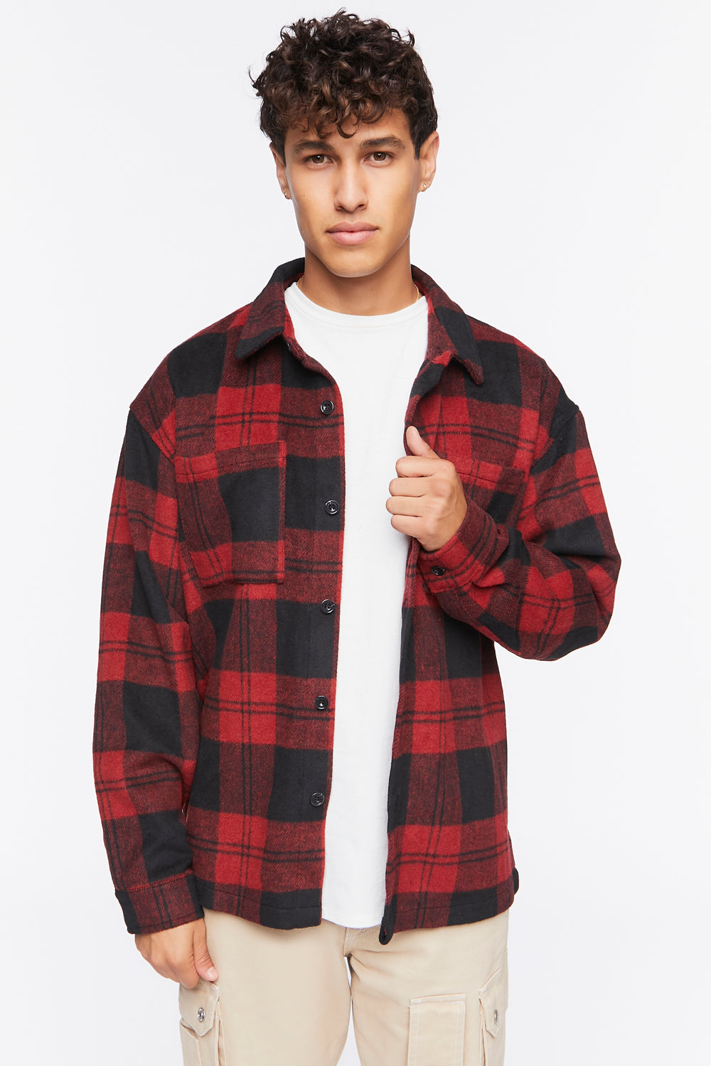 Plaid Button-Up Shirt Red