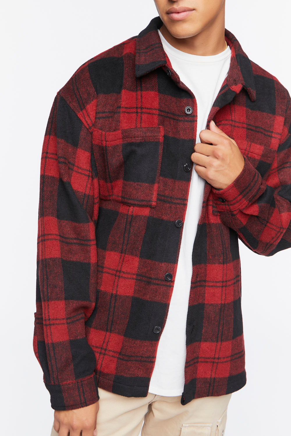 Plaid Button-Up Shirt Red