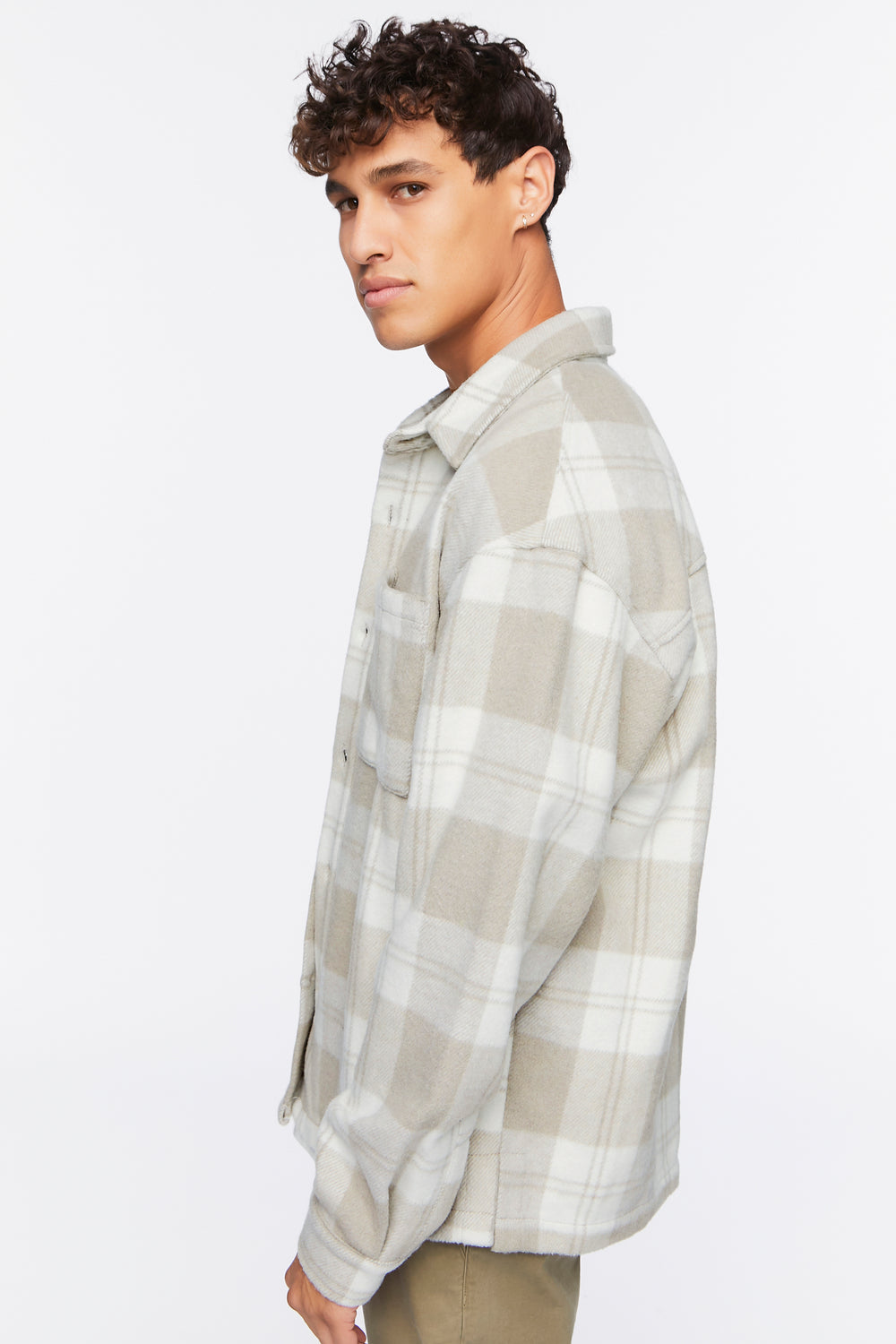 Plaid Button-Up Shirt Khaki