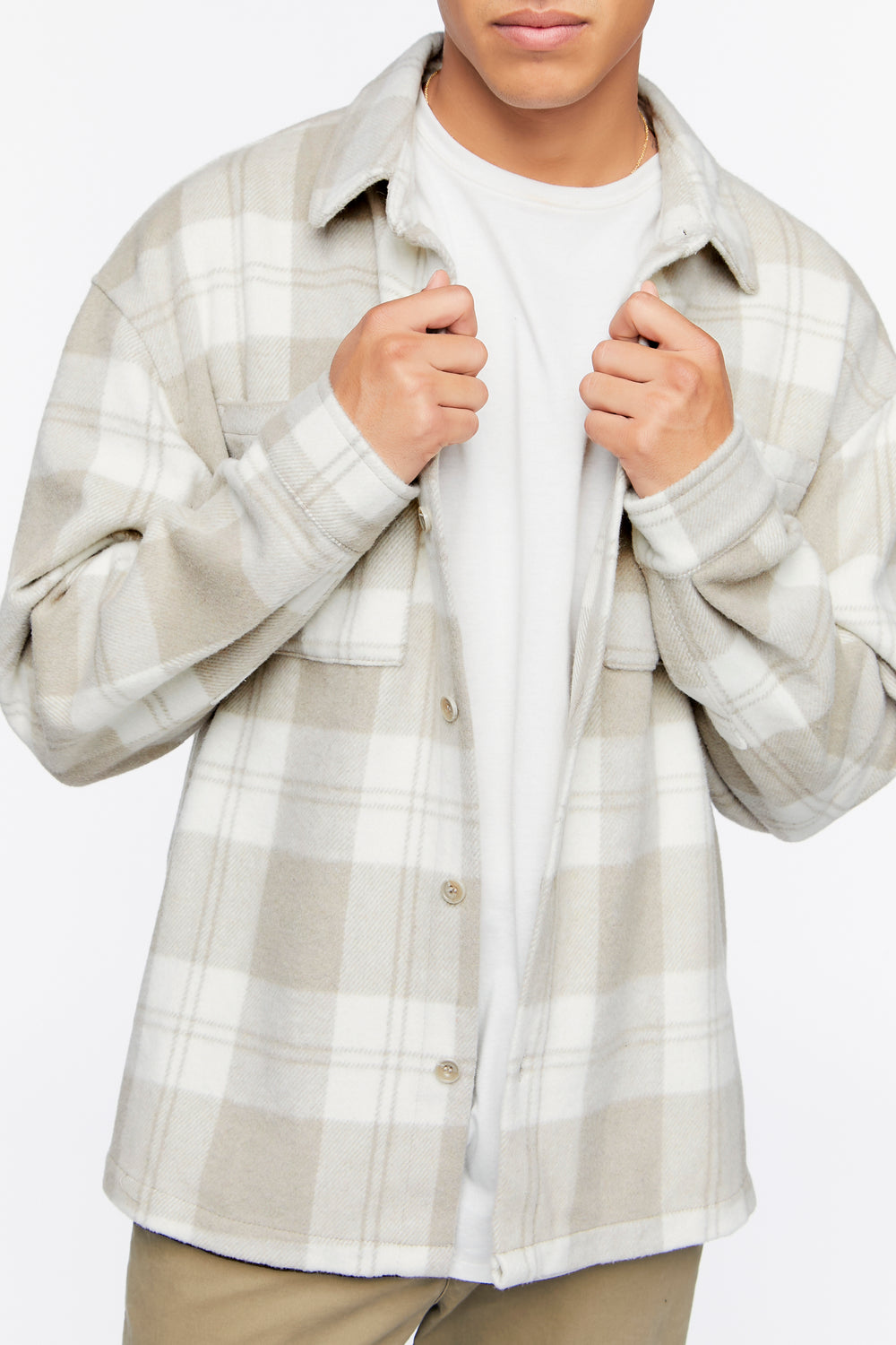 Plaid Button-Up Shirt Khaki