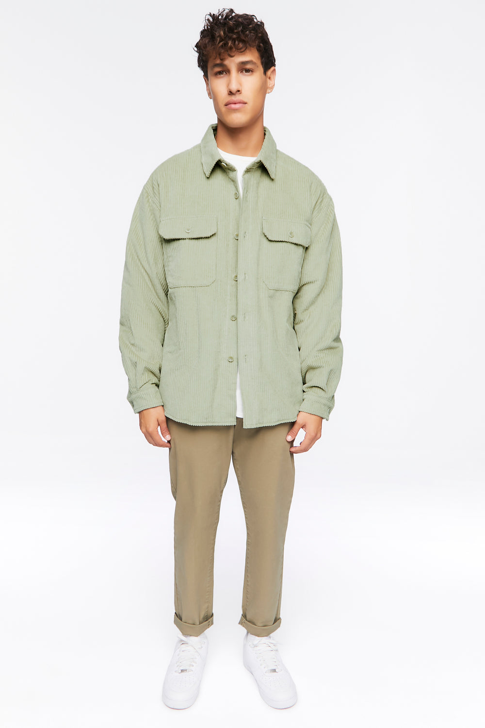 Corduroy Button-Up Jacket Sage