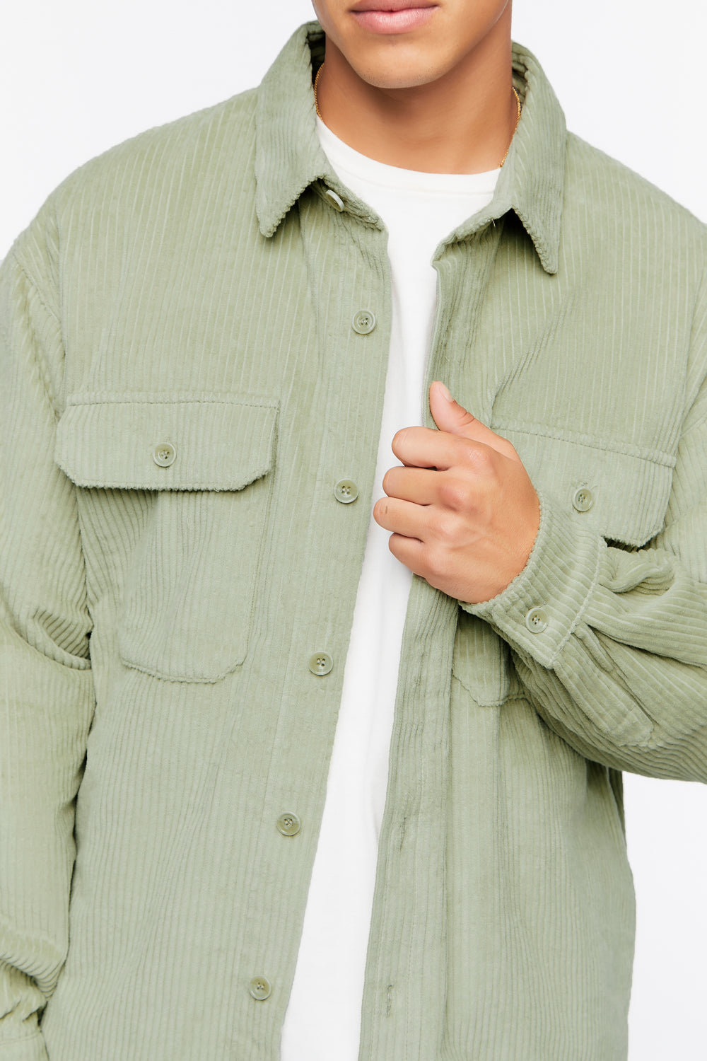 Corduroy Button-Up Jacket Sage