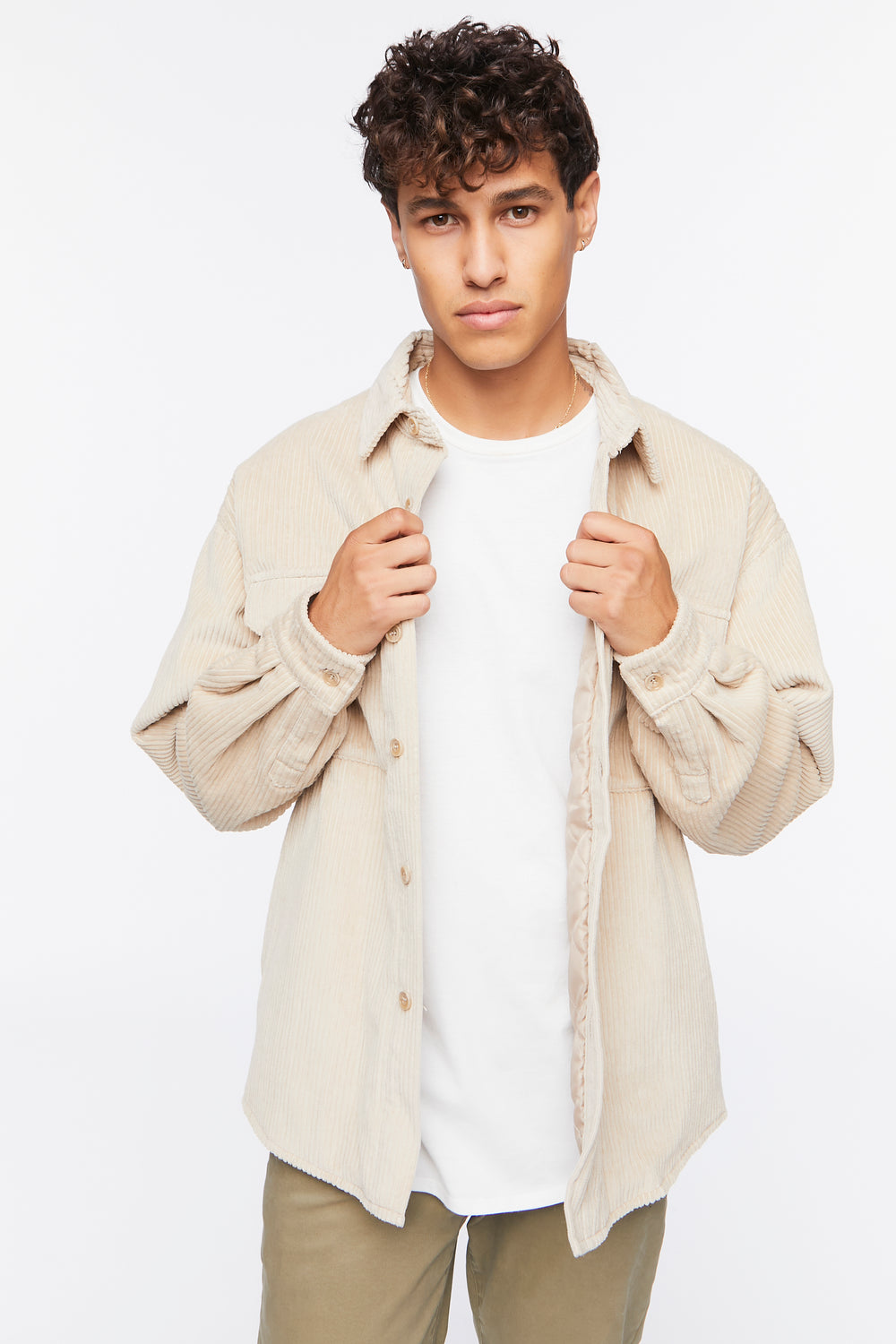Corduroy Button-Up Jacket Khaki