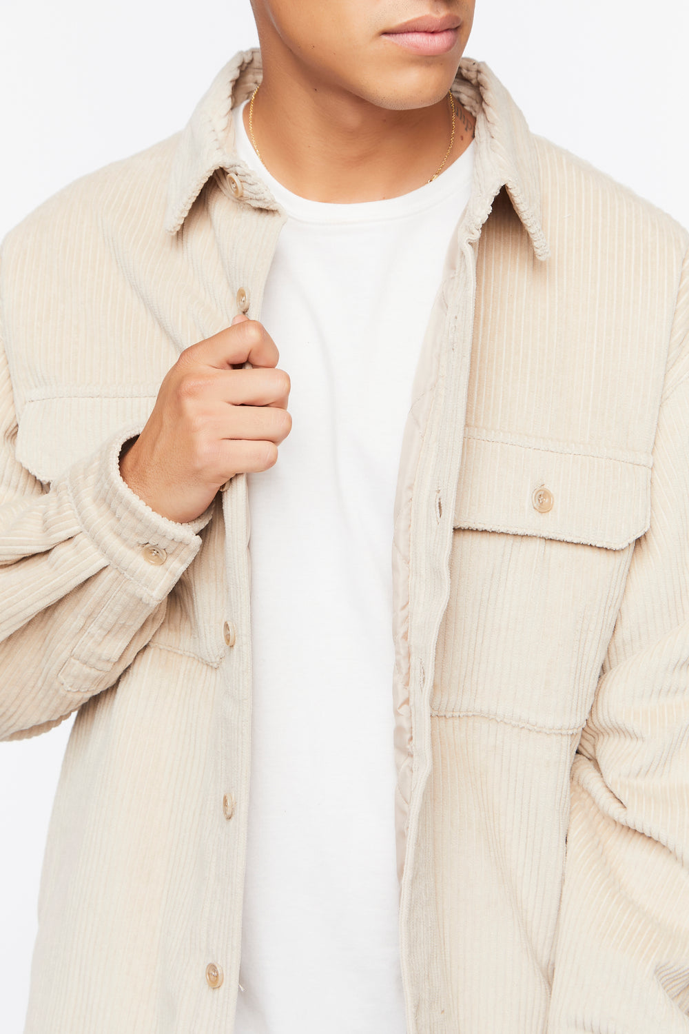Corduroy Button-Up Jacket Khaki