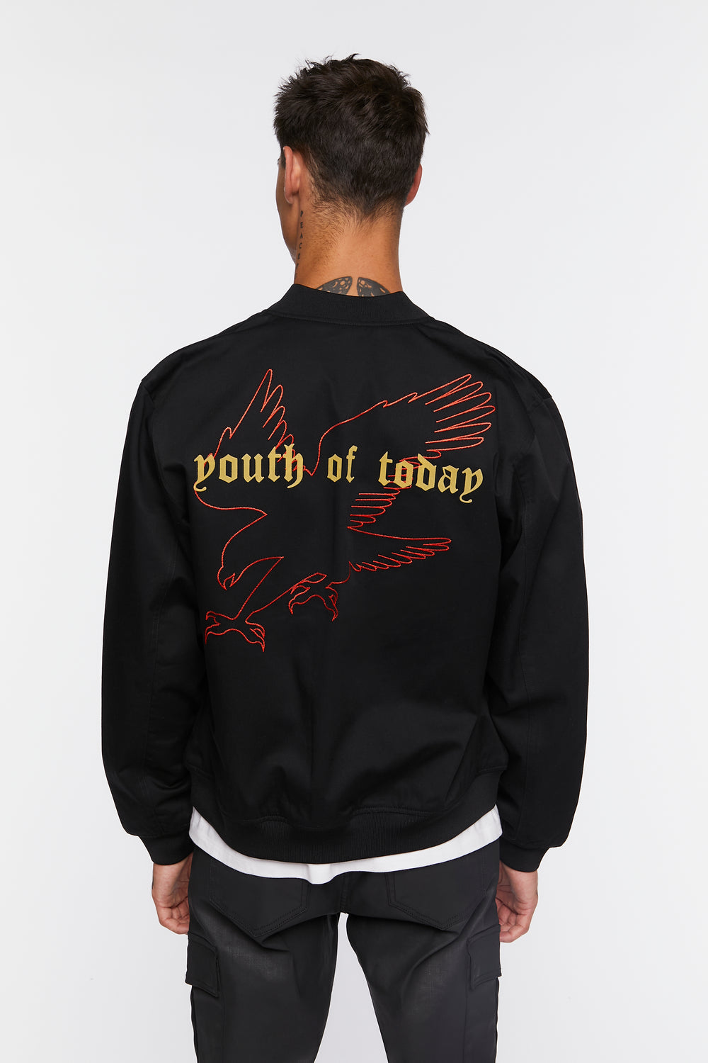 Embroidered Rose Bomber Jacket Black