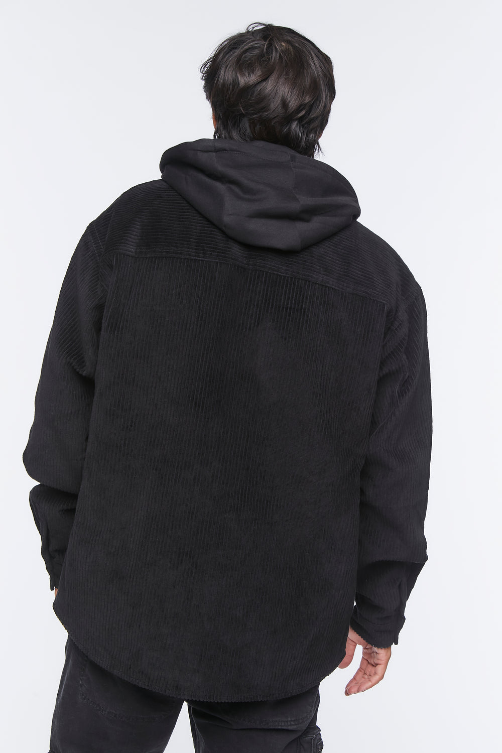 Corduroy Hooded Combo Shacket Black