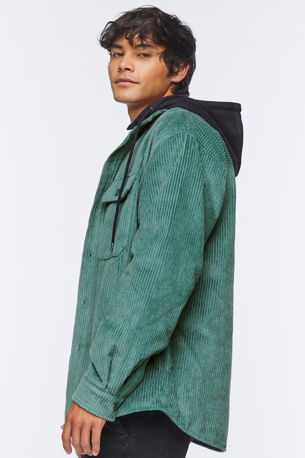 Corduroy Hooded Combo Shacket Green