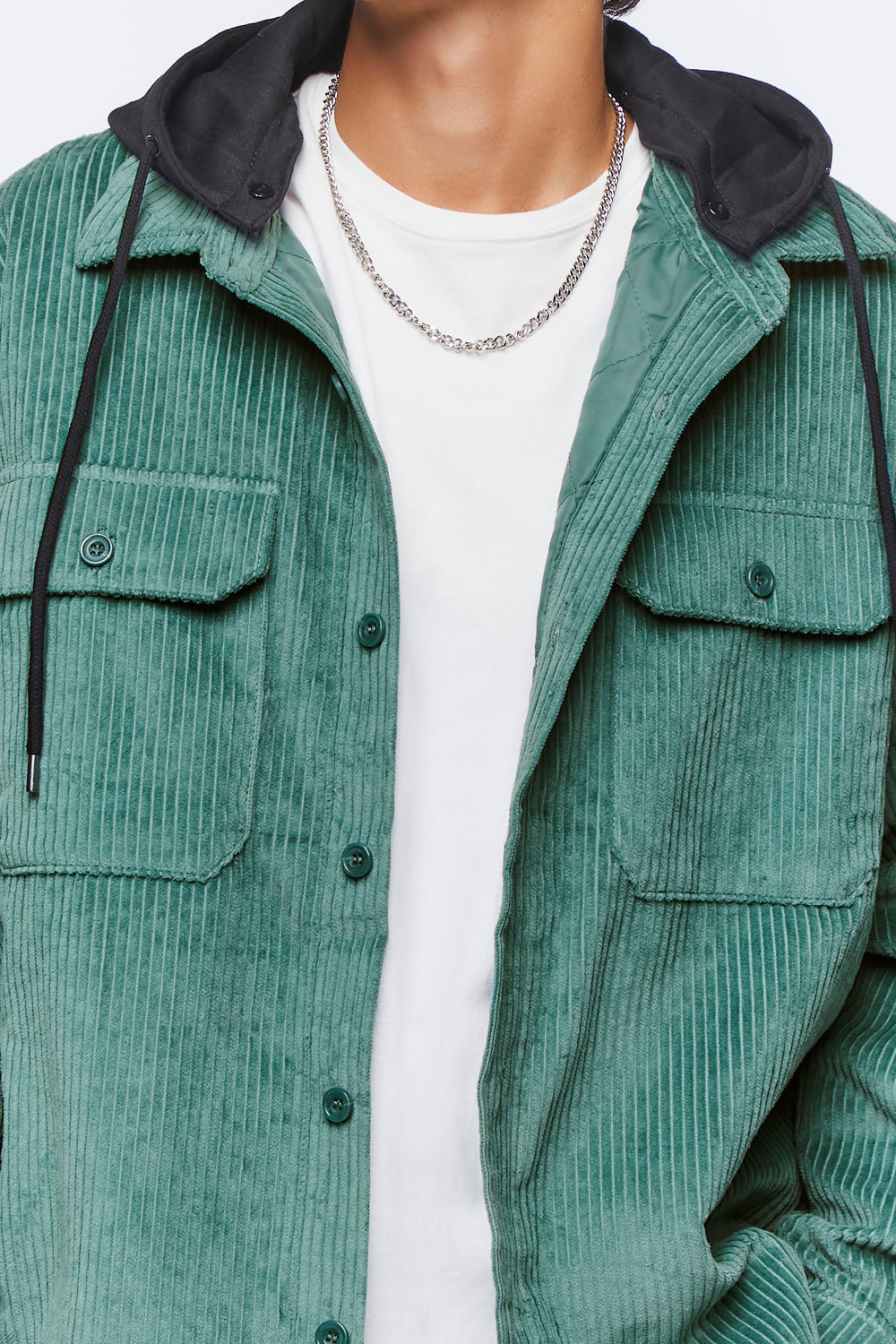 Corduroy Hooded Combo Shacket Green