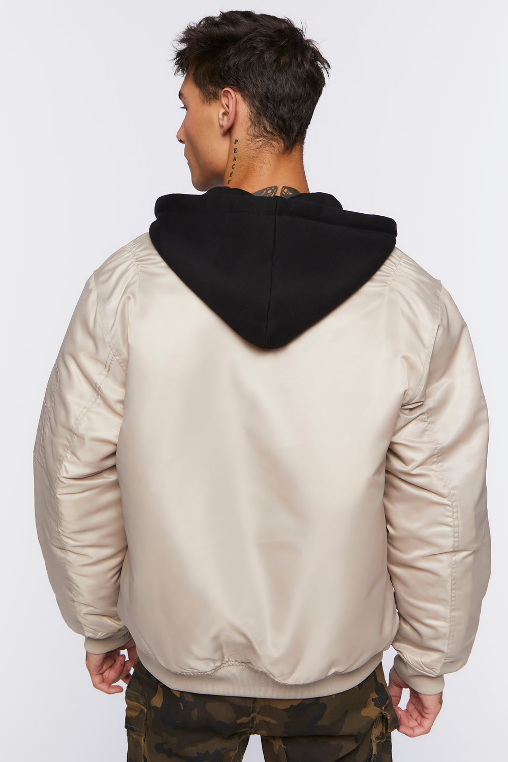 Hooded Zip-Up Bomber Jacket Taupe