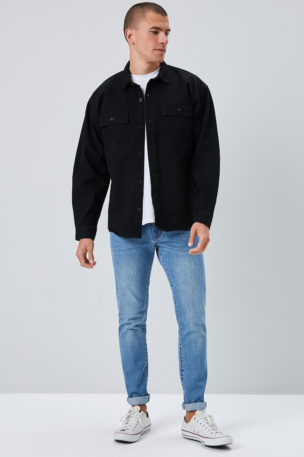 Drop-Sleeve Button Jacket Black