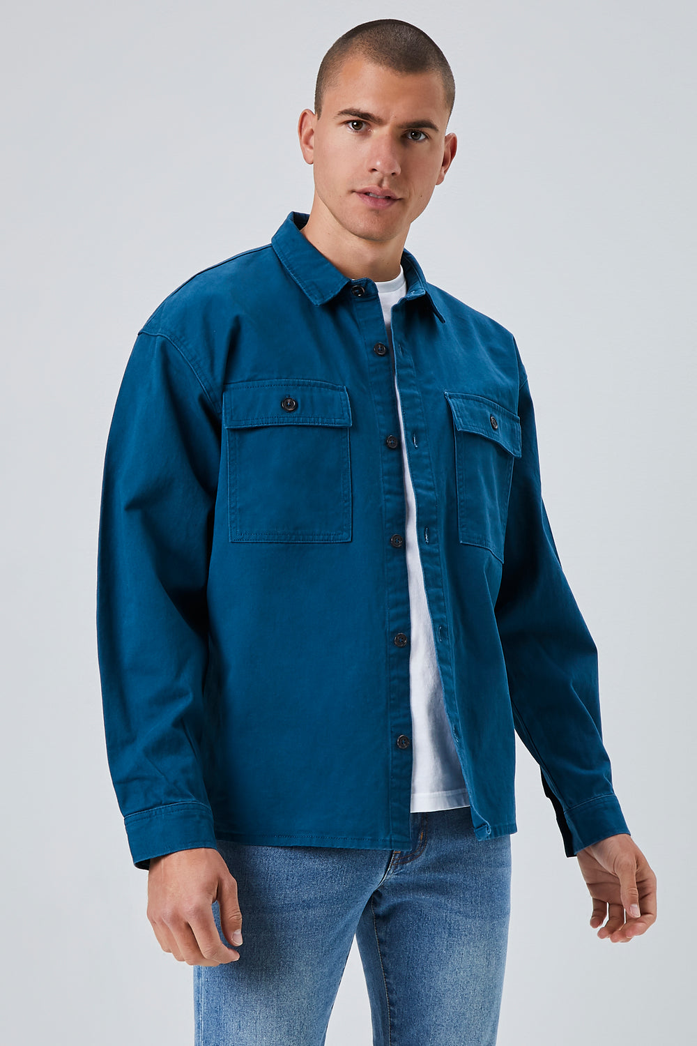 Drop-Sleeve Button Jacket Dark Blue