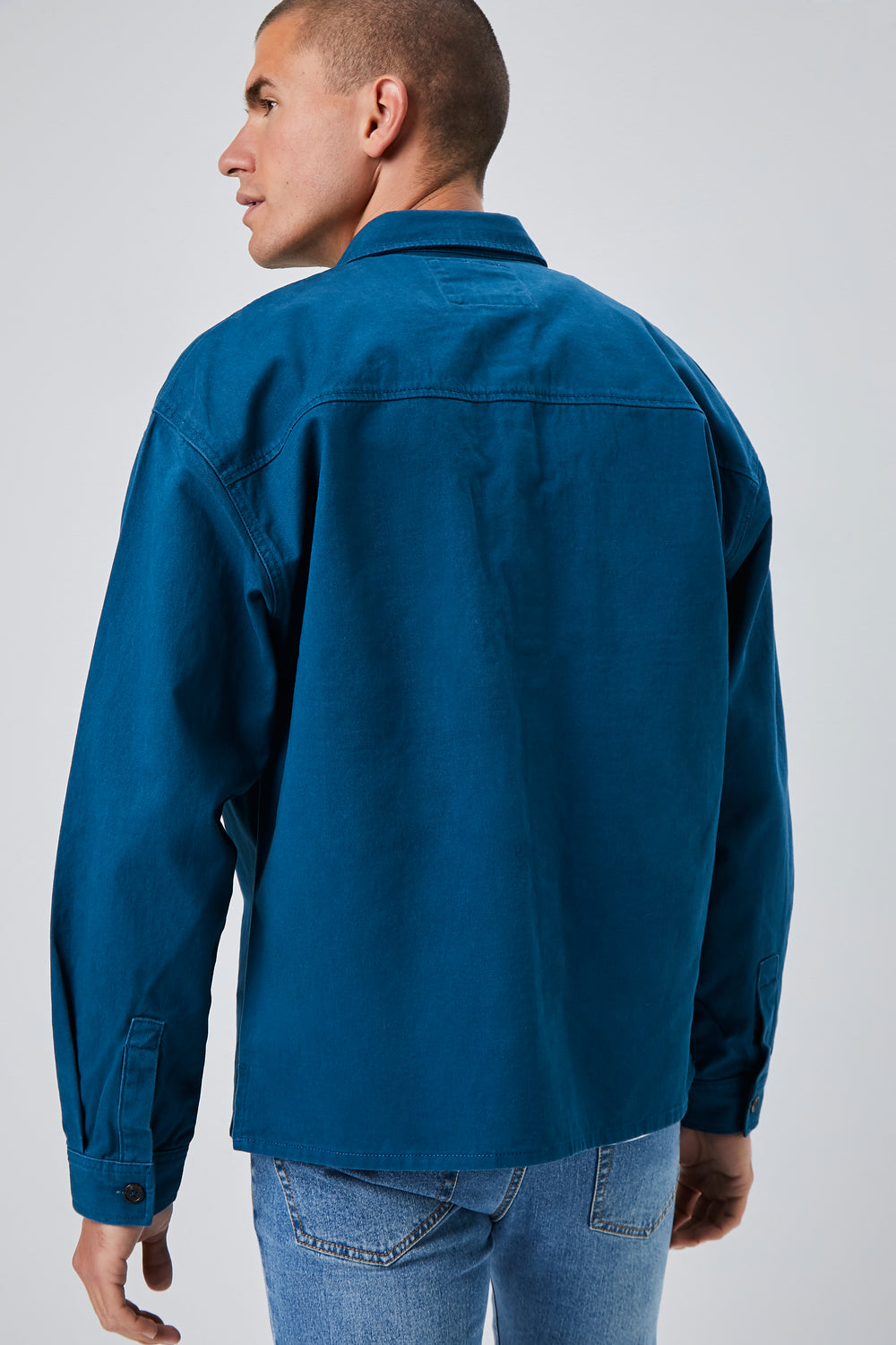 Drop-Sleeve Button Jacket Dark Blue