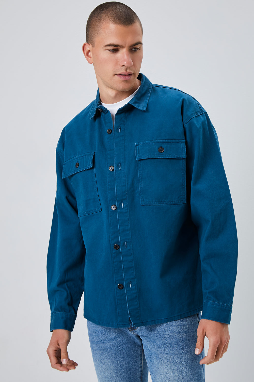 Drop-Sleeve Button Jacket Dark Blue