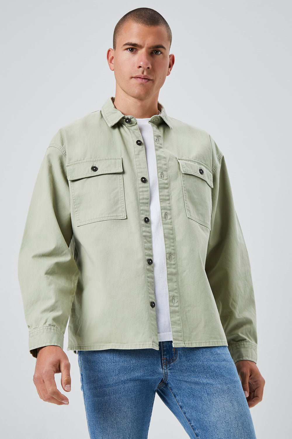 Drop-Sleeve Button Jacket Sage