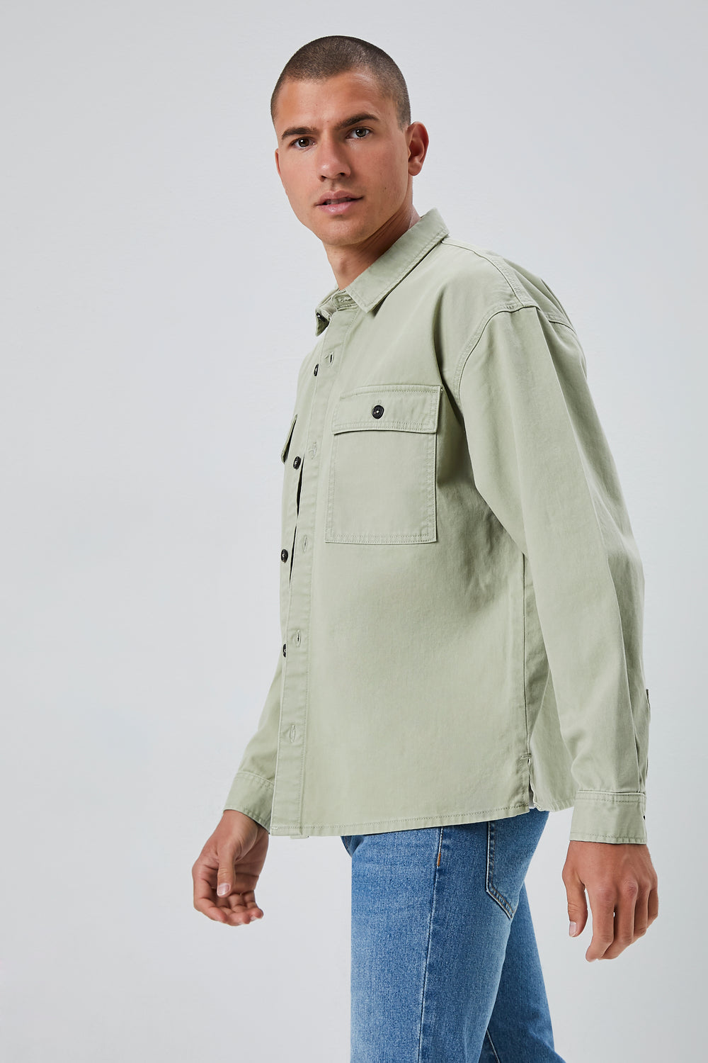 Drop-Sleeve Button Jacket Sage