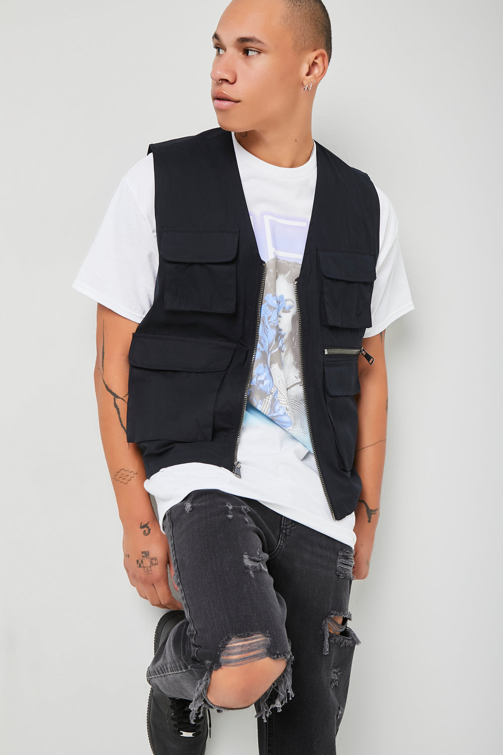 Zip-Up Utility Vest Black