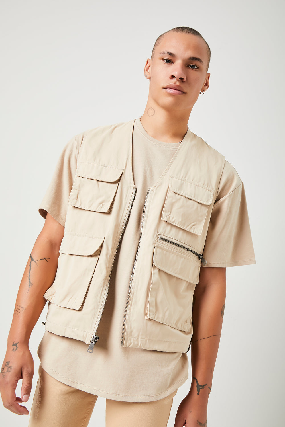 Zip-Up Utility Vest Taupe