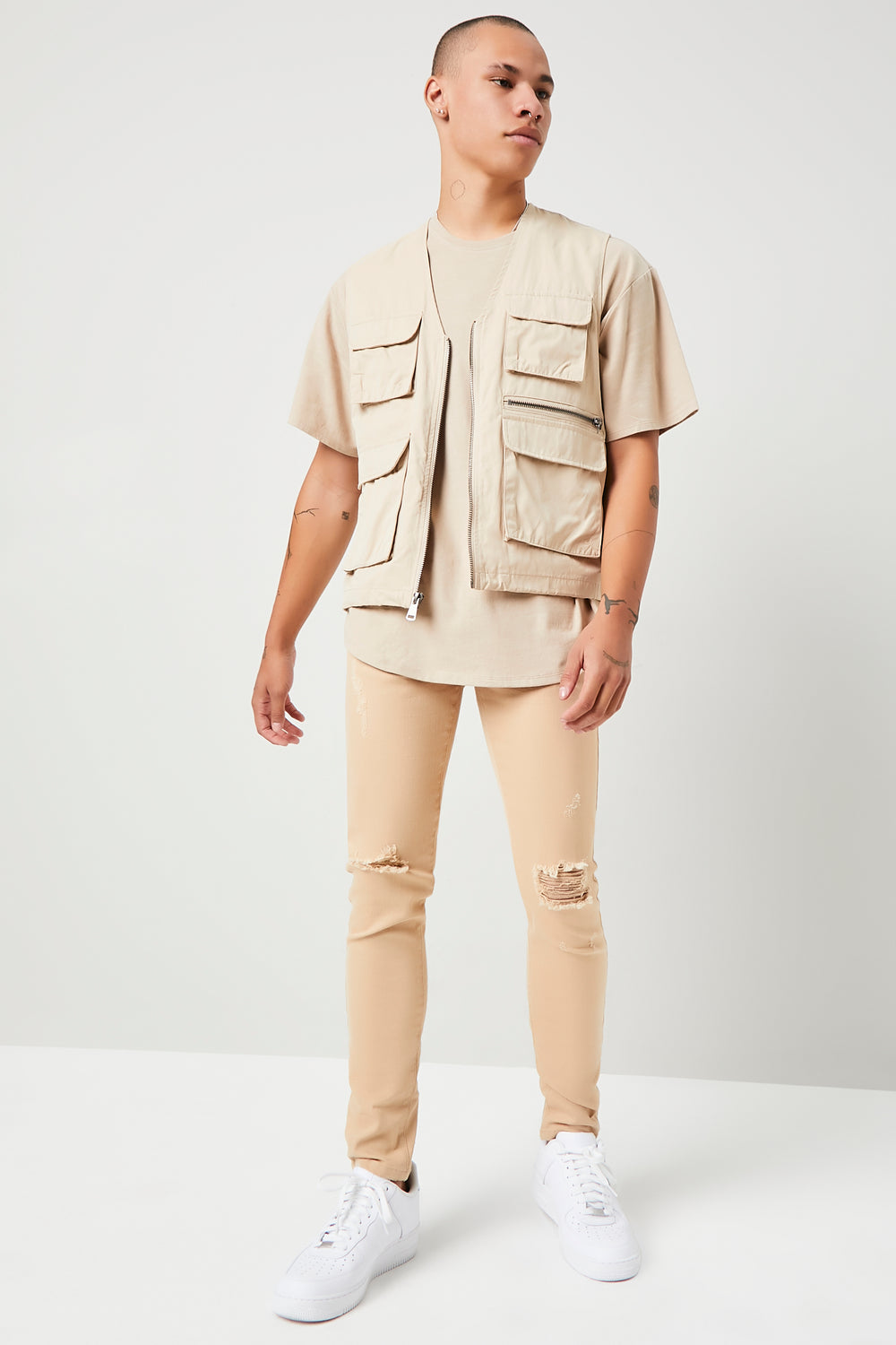 Zip-Up Utility Vest Taupe