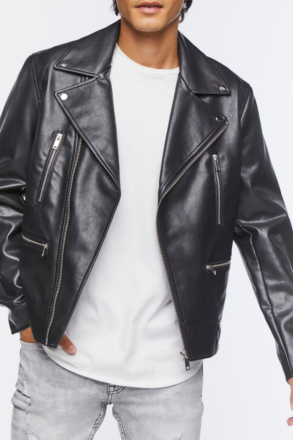 Faux Leather Moto Jacket Black