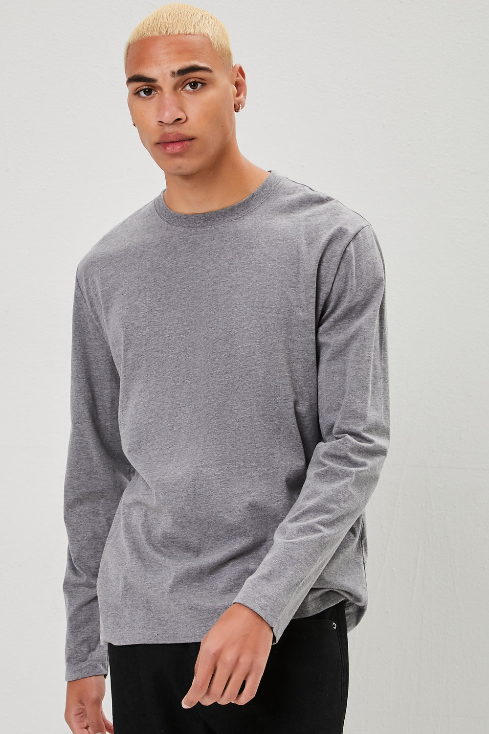 Heathered Knit Long-Sleeve Tee Charcoal