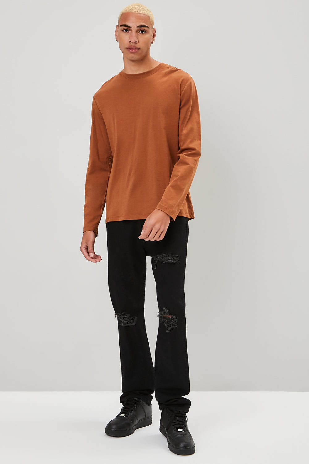 Long Sleeve Crew Neck Tee Brown