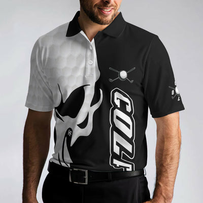Golf And Skull Golf Polo Shirt, Black And White Golf Pattern Polo Shirt, Best Golf Shirt For Men - Hyperfavor