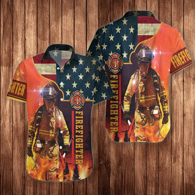 Firefighter With America Flag EZ24 1912 Hawaiian Shirt - Hyperfavor