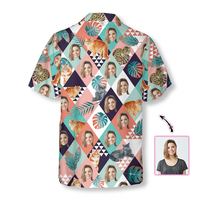 Girlfriend Face Tropical Cat Custom Hawaiian Shirt - Hyperfavor